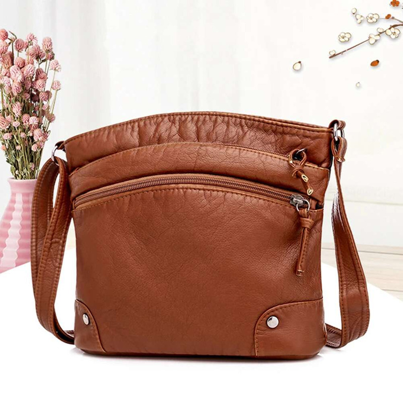 Casual Multi-Zipper Messenger Totes PU Women Big Capacity Solid Shoulder Handbag Youth Ladies Simple Versatile Bag