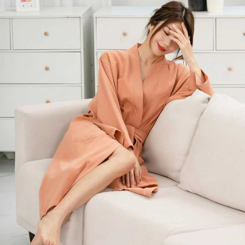 70 Cotton 30 Linen Kimono Bathrobe Nightgown 2025 New Loose Men And Women Dressing Gown Sleepwear Nightwear Solid Hotel Robe C251115