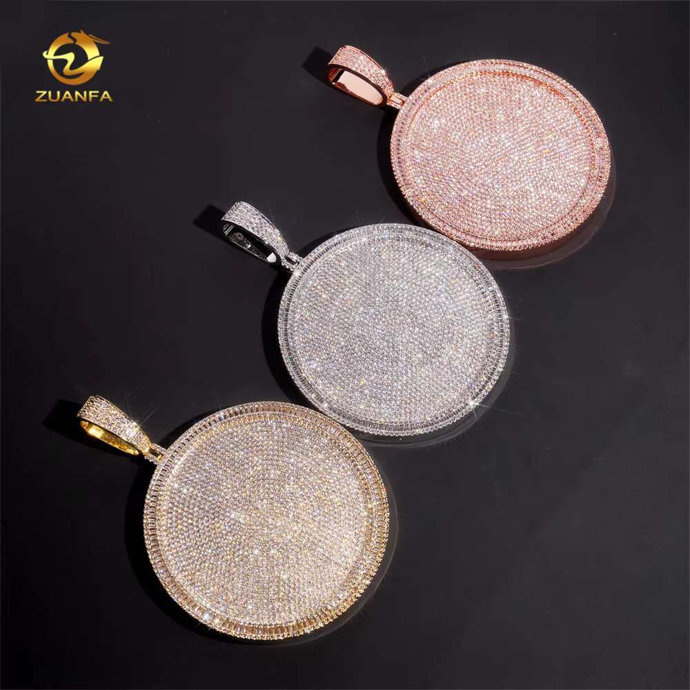 Big 3inch Round Custom Pendant Moissanite Diamond Hip Hop Jewelry Iced Out Pendant for Cuban Link Chain 925 Silver