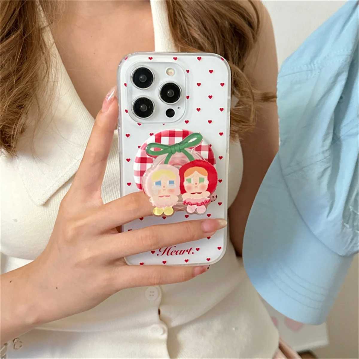 Fashion Cute Polka Dot Magnetic Phone Case For iPhone 16 Pro 15 13 14 Pro Max Cover with Cherry Stand Holder For Cases J251202