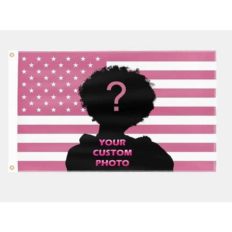Customized Pink American Flag 3X5 Foot Personalized Logo Design Your Image Interesting Tape Poster Dormitory Room Living Room Bedroom S25415