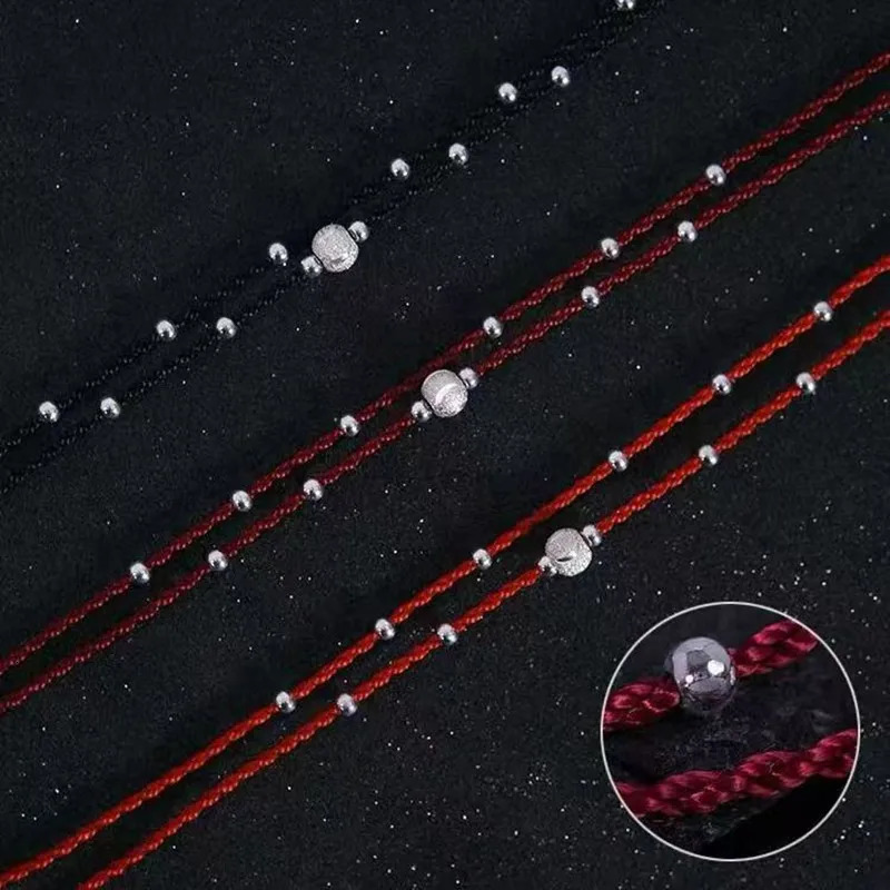 Lucky Silver Bead Rope Necklace Decorative Accessories Adjust Size Tie Feet Friends Gift Lucky Simple Necklace Personalized Jewelry 250408