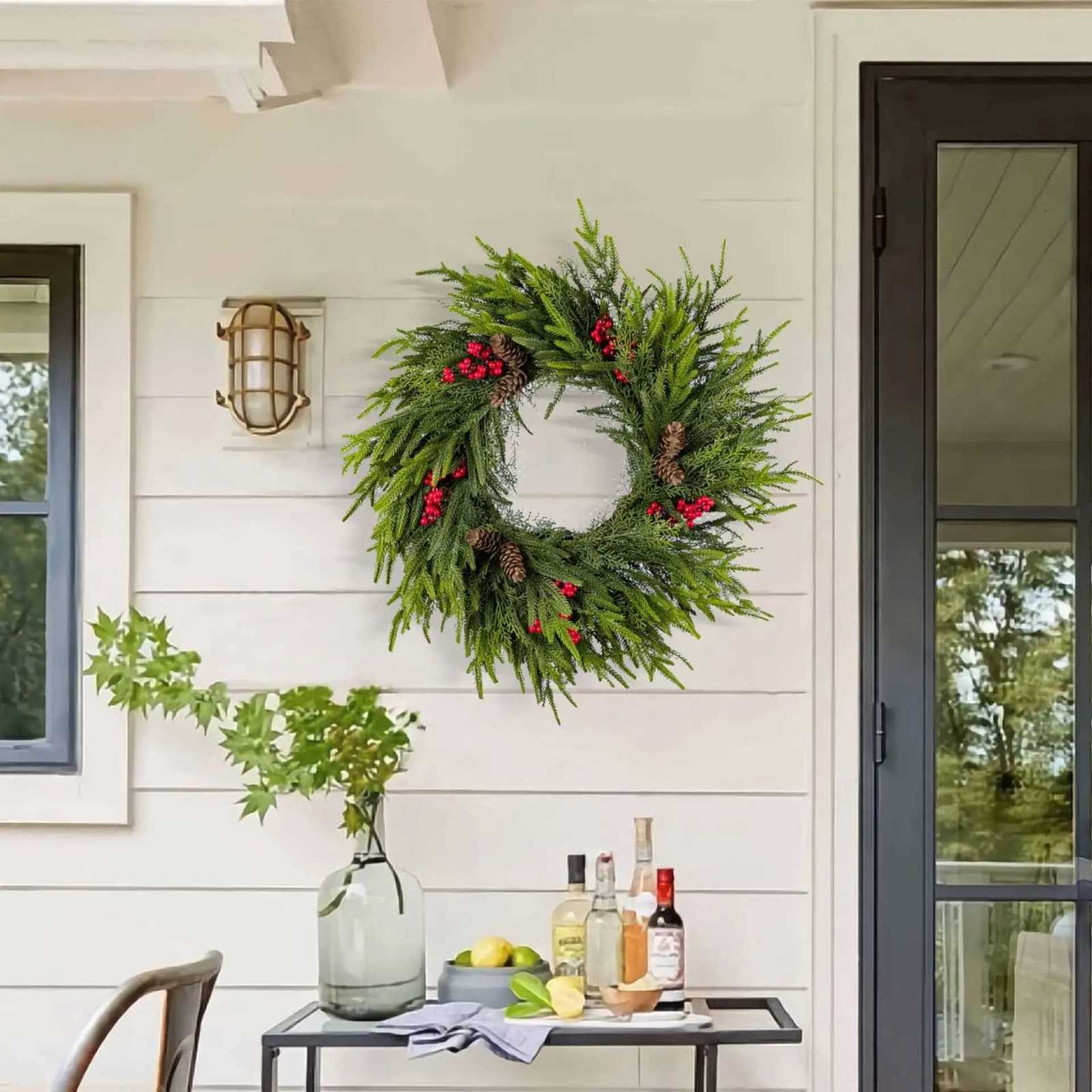 40/50/60cm Christmas Wreath Christmas Pine Branches Wreath Xmas Front Door Wreath Decoration Artificial Wreath for Wall WindowM251115