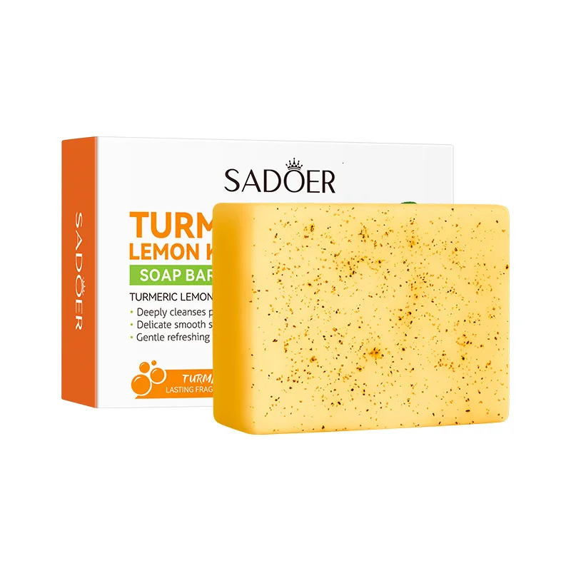 Lemon Turmeric Soap Handmade Deeply Cleansing Glowing Body Exfoliating Shower and Face Soap Body Care with Net 100g 251111