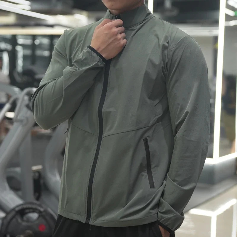 Men Fitness Running Jacket Spring and Autumn Gym Outerwear Loose Casual Jogging Outdoor Stand-up Collar Tracksuit Sportswear 250408