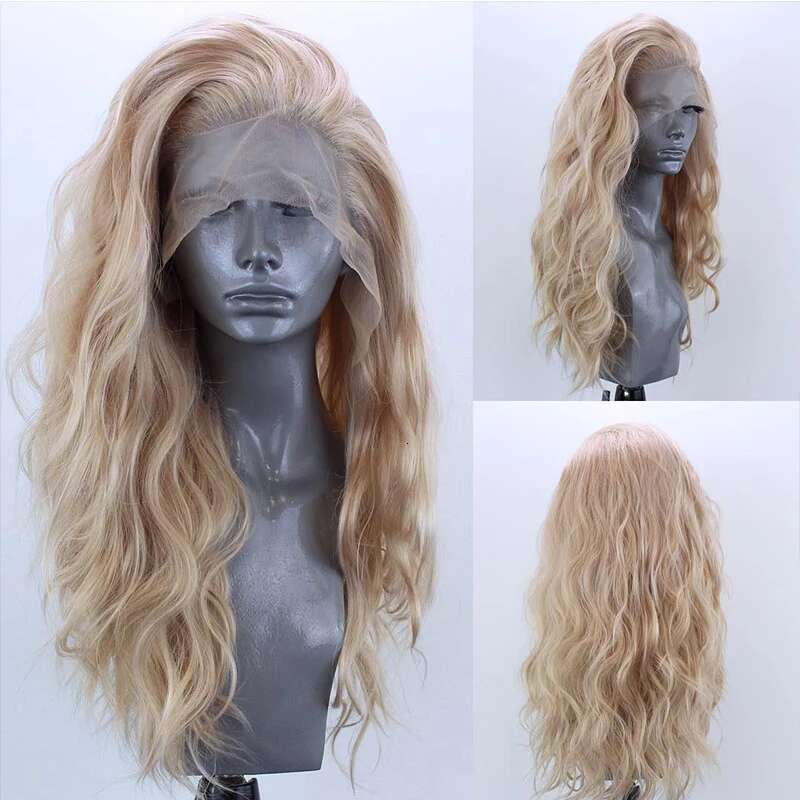 Marquesha 13*4 Curly Synthetic Front For Women Glueless Heat Resistant Fiber Gloden Blonde Lace Wig