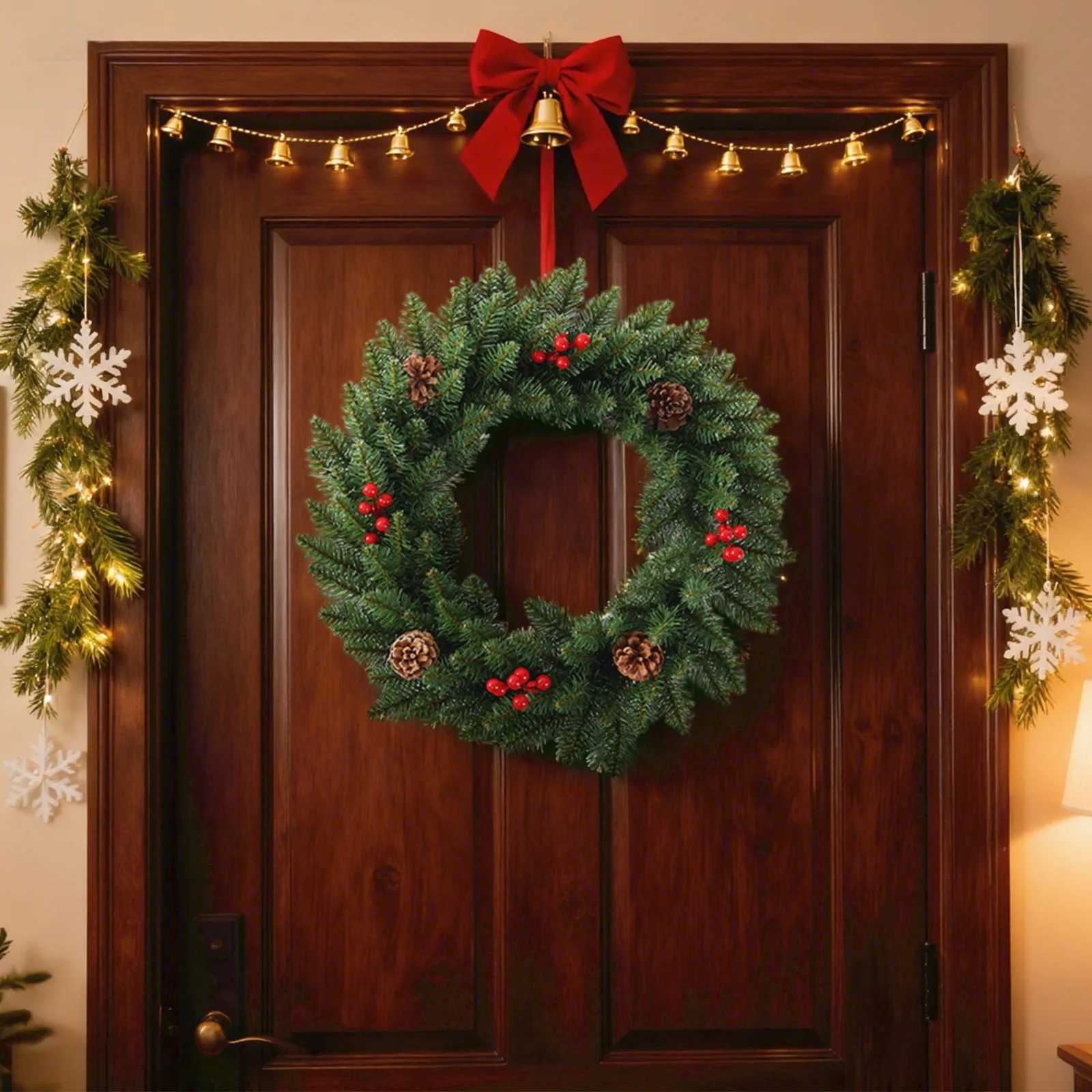50CM Artificial Garland Green Christmas Wreath New Year home Decorations Wreath Window Door Hanging Ornaments Navidad 2025M251115