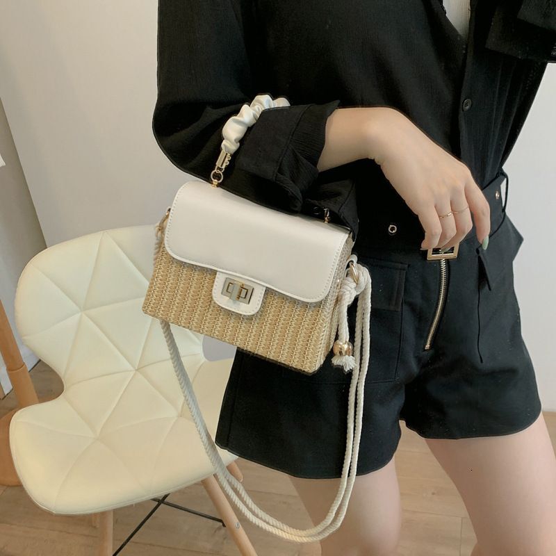 Handbag For Women Straw Women's Simple Woven Crossbody Fashion Color Contrast Hand Box Shoulder Bag