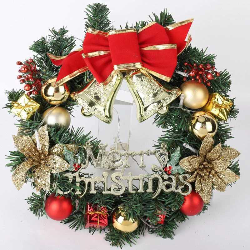 Christmas Wreath with LED Fairy Light Door Hanging Garland Pine for Home Decorations Xmas Party Supplies Happy New Year DecorM251115