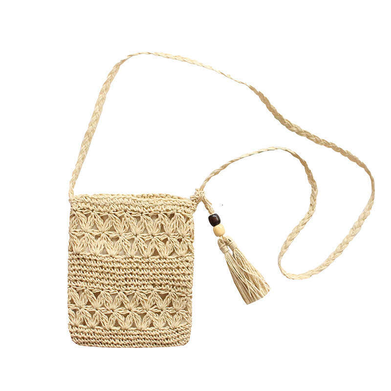 Handmade Beach Bag Straw New Single Shoulder Crossbody Women's Hand Woven Beach Bag, Hollowed Out Tassel Artistic Leisure Versatile Small Bag Kq2