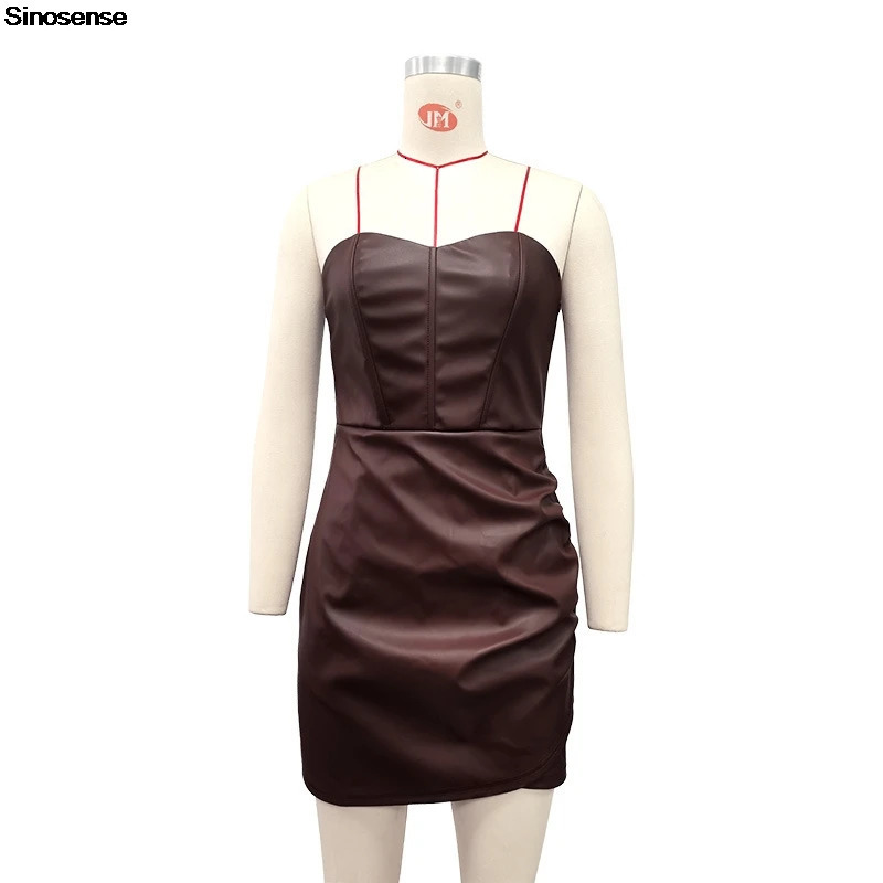 Women Bodycon Pu Leather Black Ruched Latex Dress Sexy Strapless Faux Leather Tube Top Mini Dress Y2K Night Club Party Dress 250415