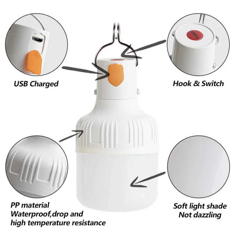 1-5pcs Rechargeable LED Indoor Outdoor Emergency Hook Portable Lights Flashing Lights Barbecue Tent Lantern Camping Lights Bulb M251115
