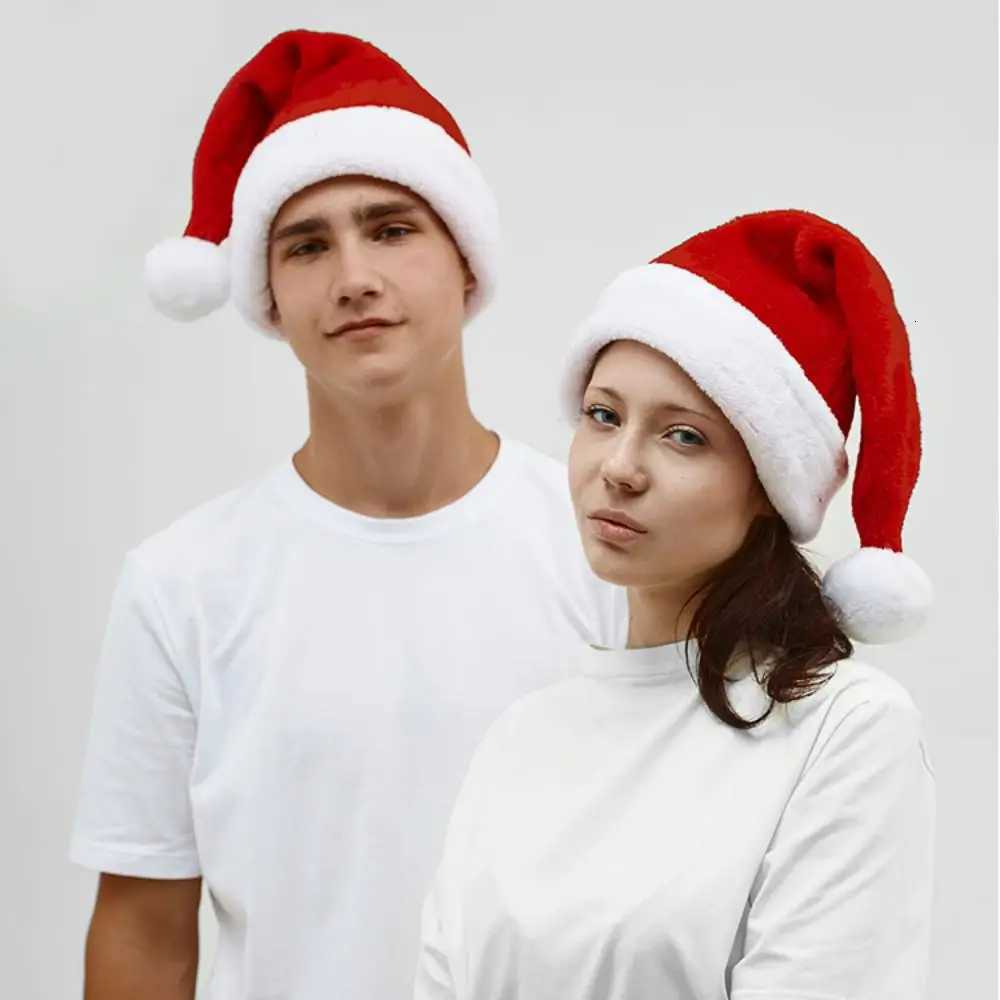 Christmas Hats for Adults and Kids Soft Fleece Long Santa Claus Red Xmas Hats Christmas New Year Party Decorations Gifts Y251115
