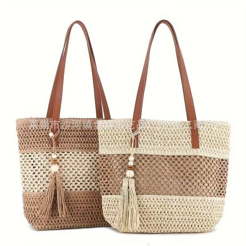 Handmade Beach Bag New Fashion Hollow Shoulder Straw Versatile Handheld Woven Casual Women's Beach Bag Kq2