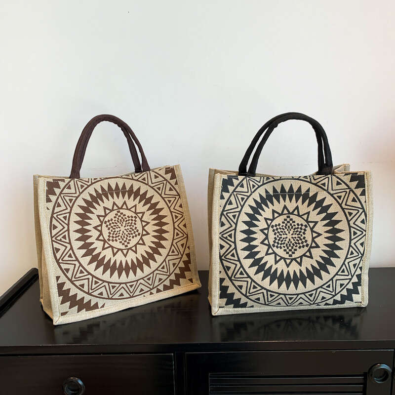 Handmade Beach Bag Large Capacity Linen Single Shoulder Tote Bag For Women's New Ethnic Style Fashion Mommy Bag, College Student Class Handbag Kq