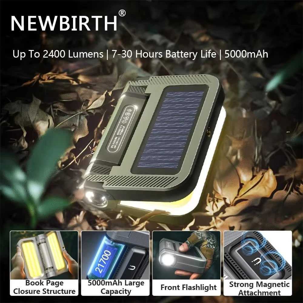 New Solar LED Camping Light 5000mAh Portable Tent Lantern 2400LM Emergency Waterproof Outdoor Hanging Lights Lighting Lawn Lamp M251115