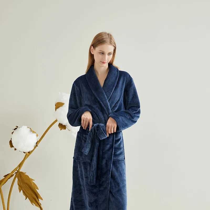 Mens Winter Bathrobe Long Sleeve Warm Turn Down Collar Women Fluffy Bath Robe With Sashes Solid Fleece Dressing Gown For Male C251115