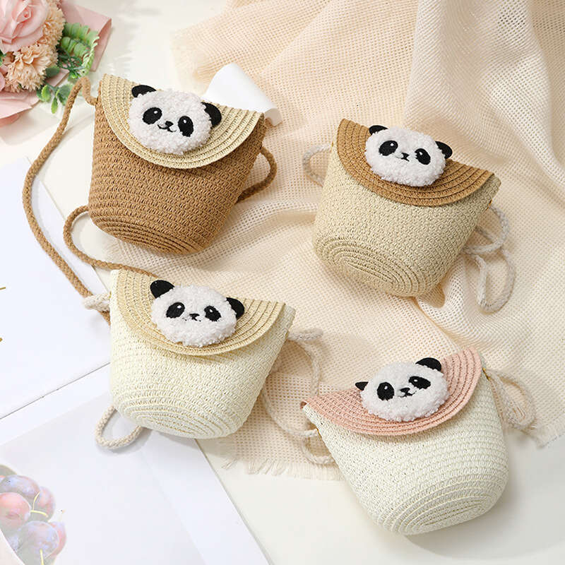 Handmade Beach Bag Red Panda 2025 New Summer Beach Straw Woven Women's Mini Cute Mobile Cross Carrying Small Bag Kq2