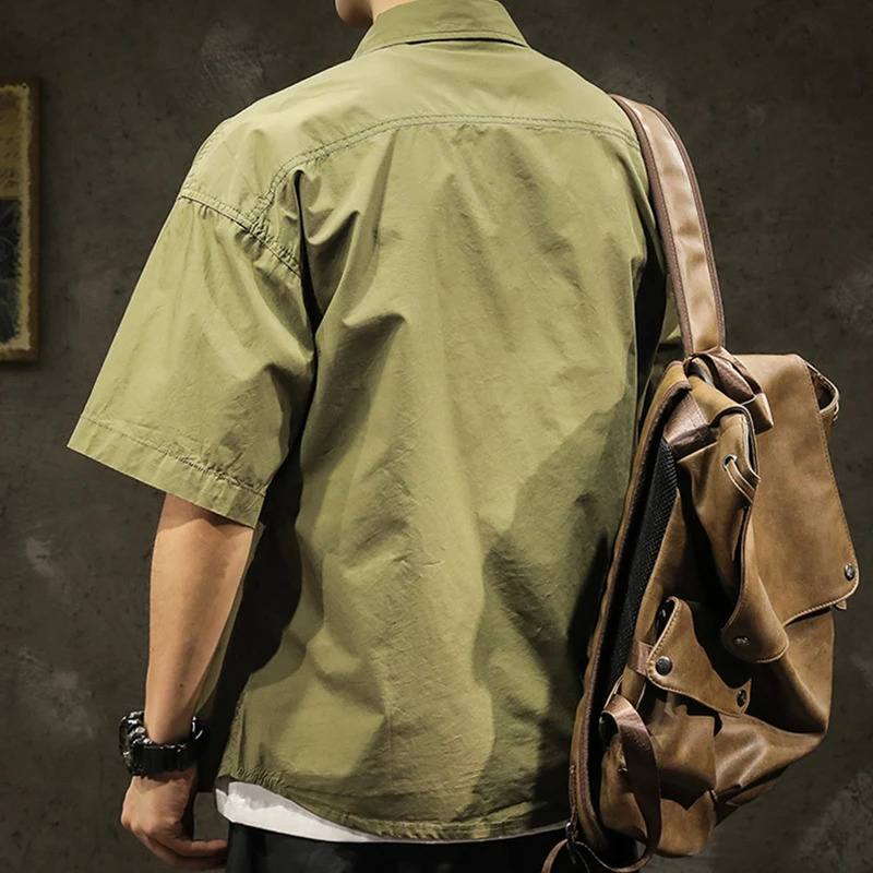 American mens casual short sleeved summer fashionable comfortable Tshirt 2025 street plain collared shirt 250411