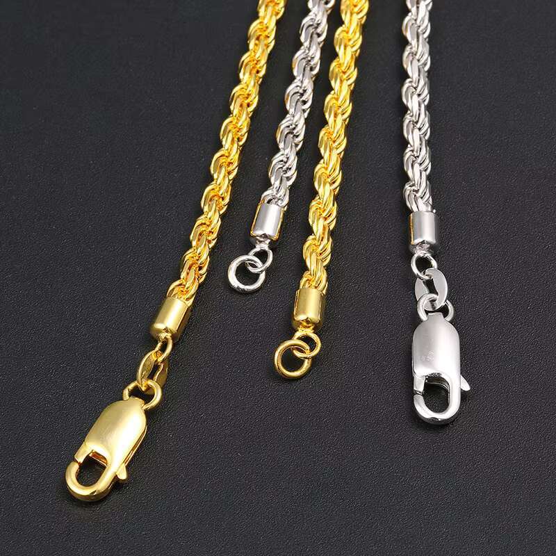 Fashion Jewelry 925 Sterling Silver Hip Hop Rope Link Chain Necklace 18k Gold Plated Cuban Miami Link Rope Necklace for Men