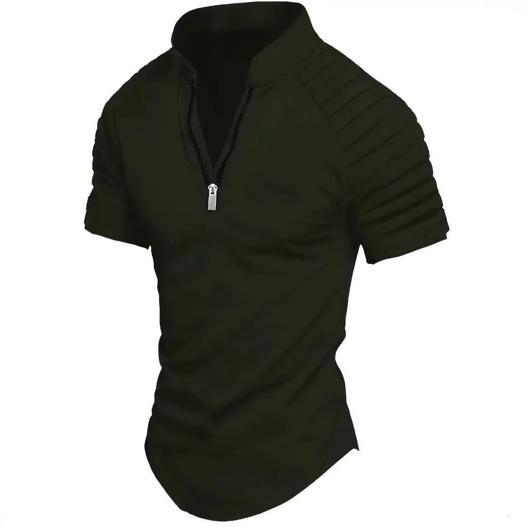 Summer fashion casual mens short sleeved polo shirt zipper pleated mens sports polo shirt