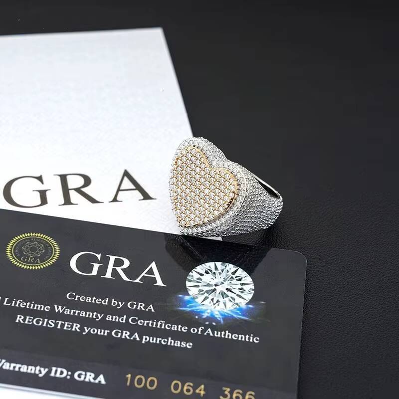 Hiphop 925 Sterling Silver Moissanite Heart ring Iced Out D Color VVS1 Moissanite Party Ring for Women