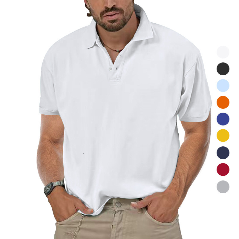 2025 new pearl ground polo shirt casual collar solid color short sleeved men's clothing
