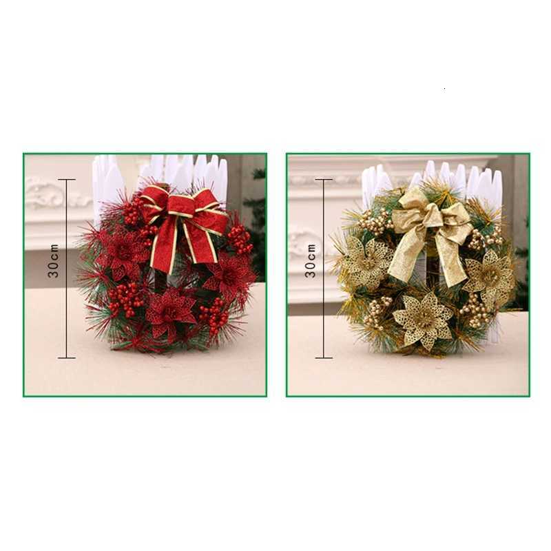 Christmas Wreath With Lamp Bow Ball Big Red Flower Navidad Party Wall Door Window Fireplace Staircase Balcony Garden WreathM251115