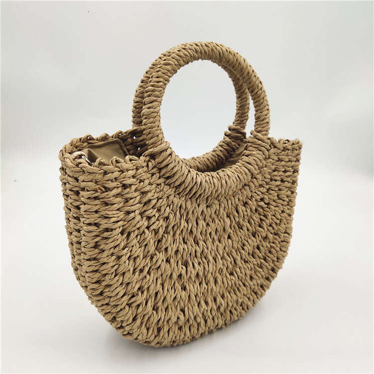 Handmade Beach Bag Straight Small Fresh Handmade Popular New Women's Bag, Hand-Held Crossbody Straw Woven Bag Kq2