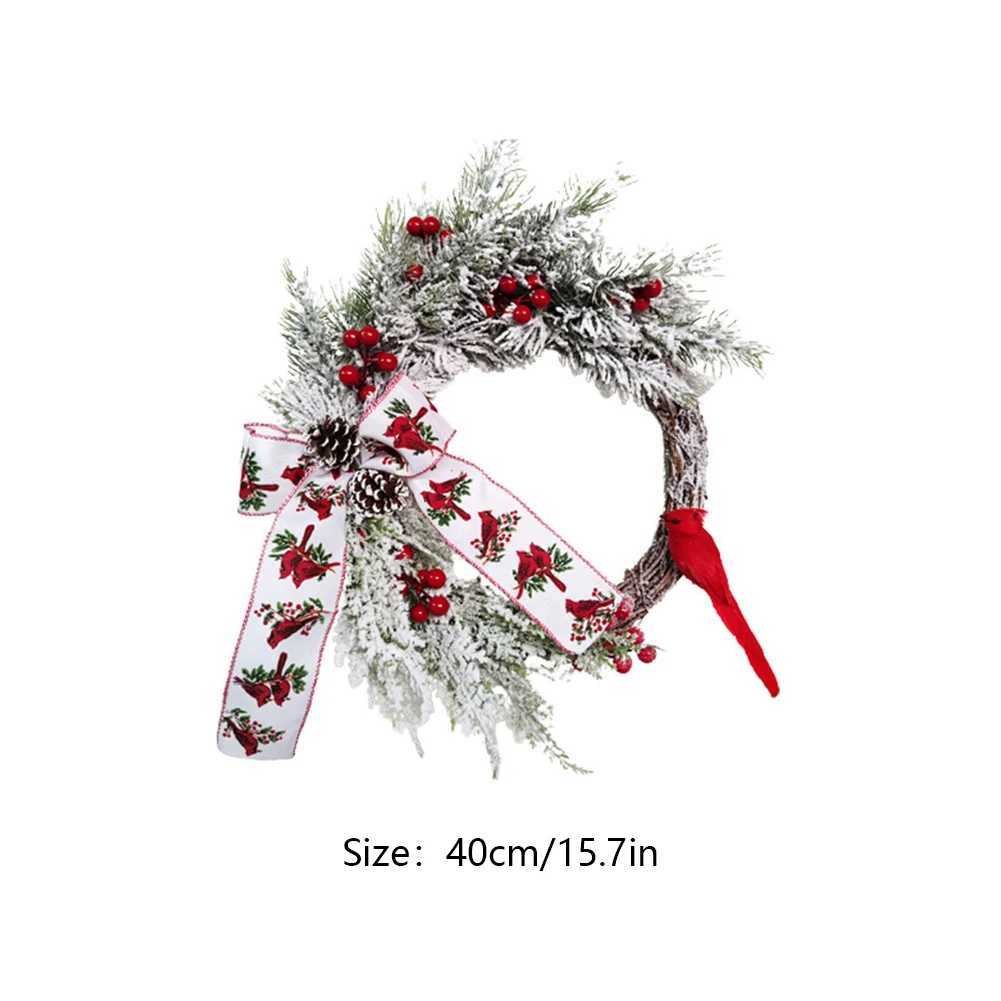 Christmas Tree Wreath Red Berry and Cardinal Bird Christmas Decoration Xmas Decor Wreath for Door Mirror Window Wall Home DecorM251115