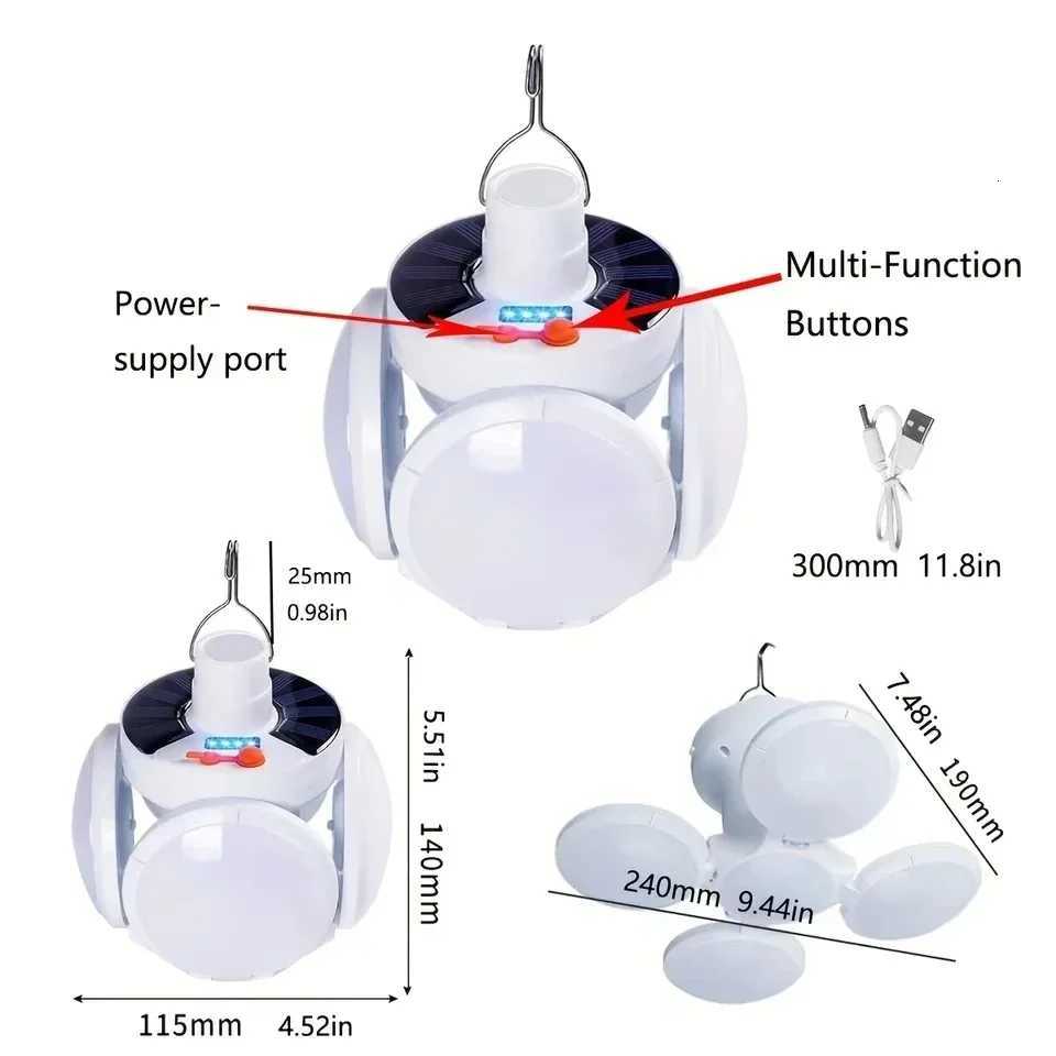 Solar LED Camping Lantern Tent Lamp With Hook Portable Outdoor Football Folding Light Emergency Hurricane Camp Lamp M251115