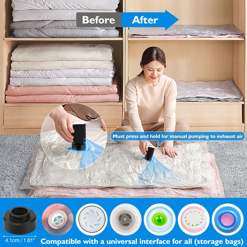 Vacuum Storage Bags 8-18Pc Space Saver Bag Travel Rechargable Air Pump Various Seal Bag Pump for Compress Clothe Blanket Luggage 250407