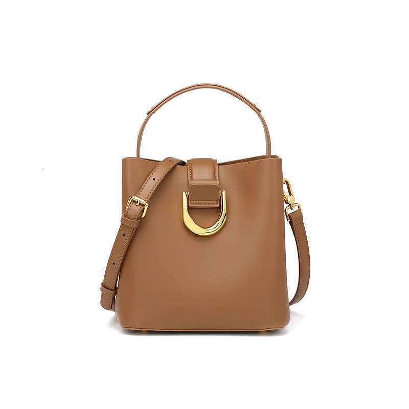 Women's Genuine Leather Bucket Bag 2024 Fashion One Shoulder Straddle Crossbody Handbag For Spring Summer