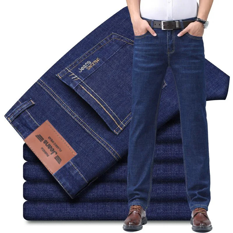 Summer thin mens elastic cotton jeans fashion sky blue comfortable business straight casual pants wear Trouser 250407