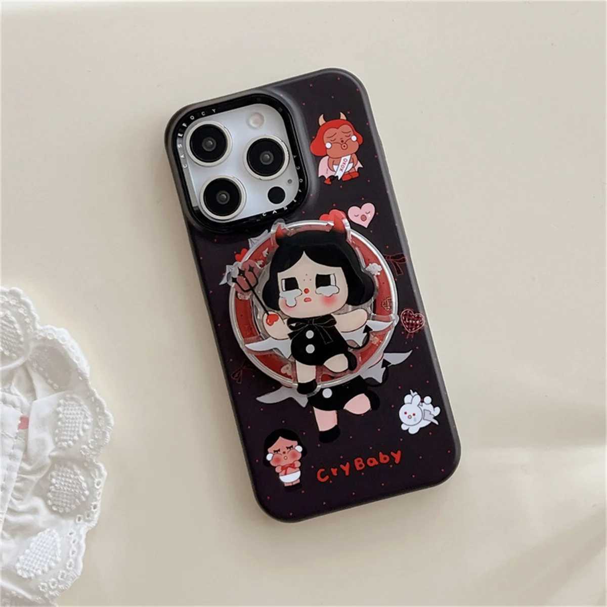 Fashion Cute Black Cry Girl Magnetic Phone Case For iPhone 17 Pro 16 14 15 Pro Max Cover with Stand For Cases Capa J251202