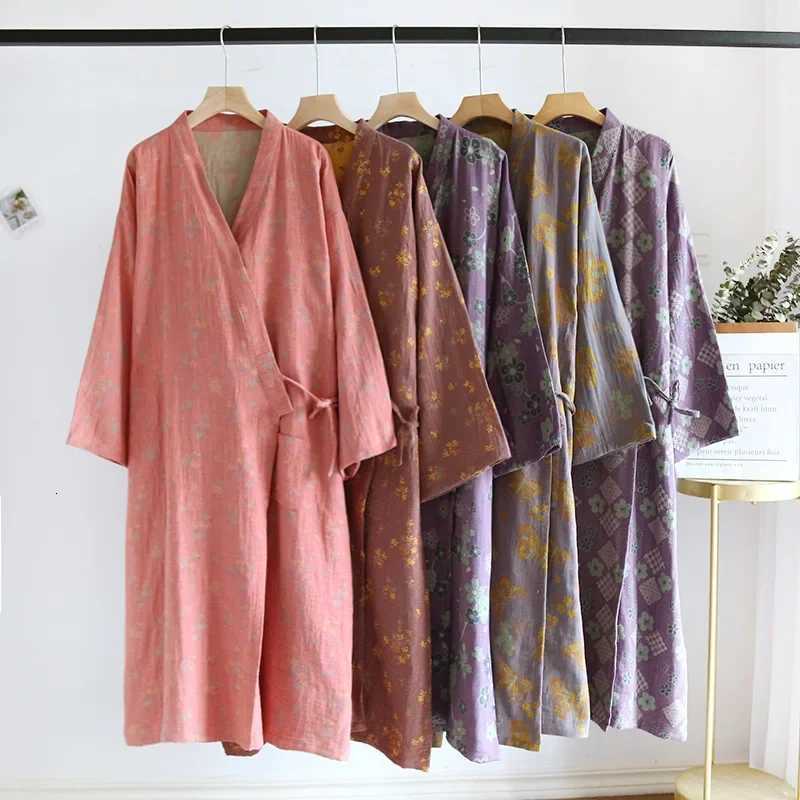 Womens Spring/Summer Cotton Double Sided Jacquard Kimono Robes Women Nightgown Loose Size Comfortable Home Bathrobe C251115