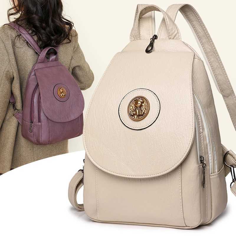 Women Anti theft Backpack High Quality Leather School Shoulder Bags For Teenage Girls Multifunction Backpack Ladies Chest BagW251114