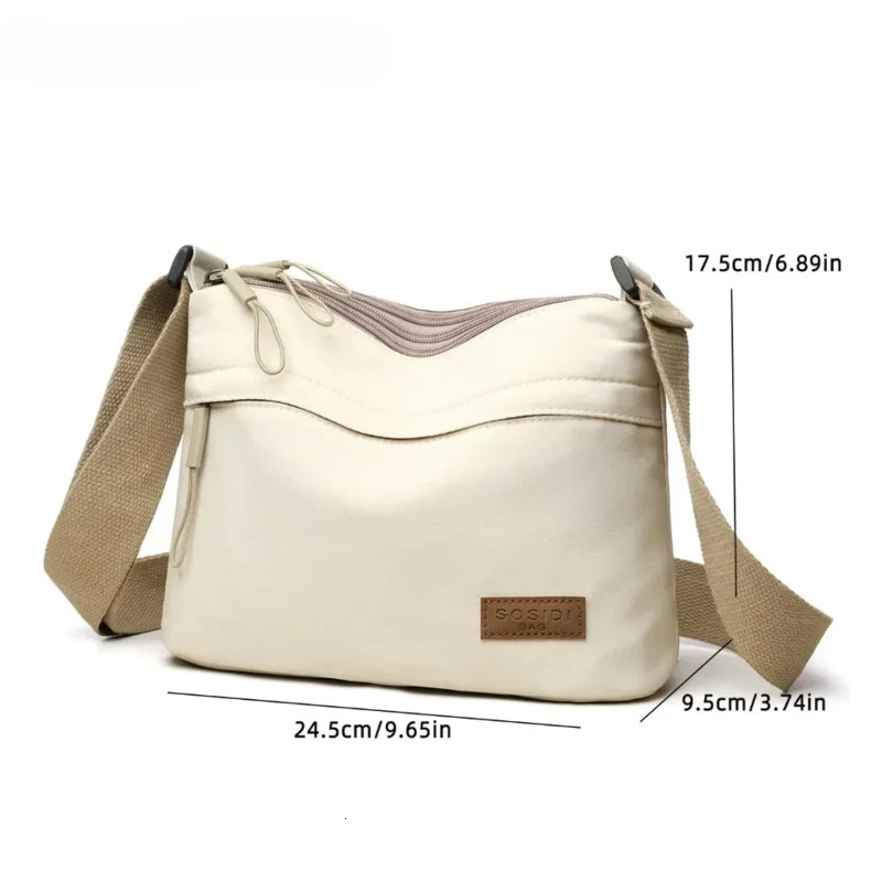 3 Main Pockets High Capacity Shoulder Crossbody Bag Women Multi-Pocket Purse Canvas Handbag Suitable For Mothers Shopping