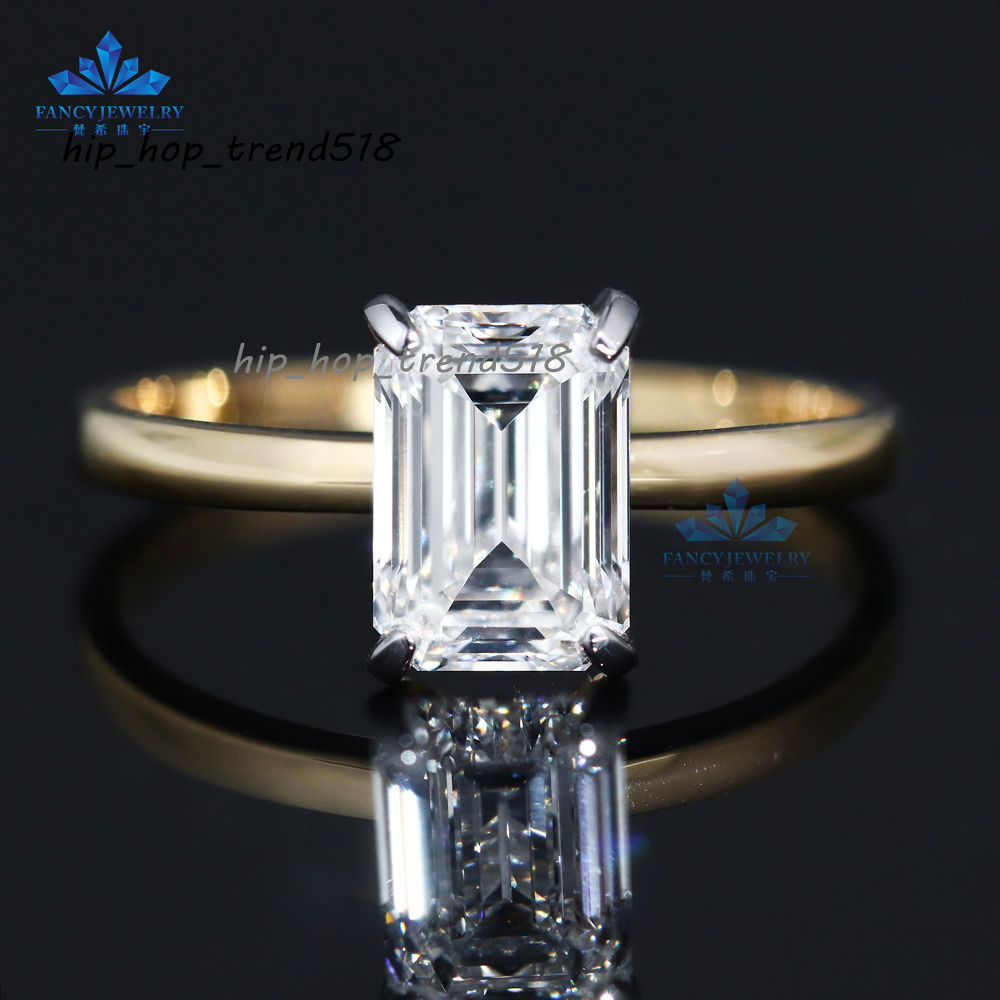 Custom Fancy Jewelry 14k/18k Yellow Gold Emerald Cut CVD Lab Grown Diamond Bridal Engagement Ring