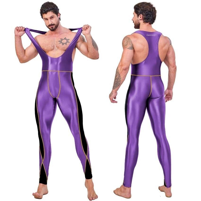 Men's Tracksuits AMORESY Jumpsuits Shiny Cycg Sports Tights Overalls Suits
