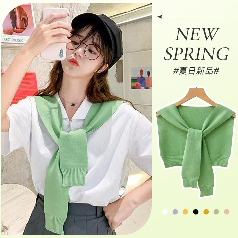 K393 High-grade lady-style knitted small shawl for women, new summer product, fishtail pattern outer shawl, air-conditioning neck protection small sca