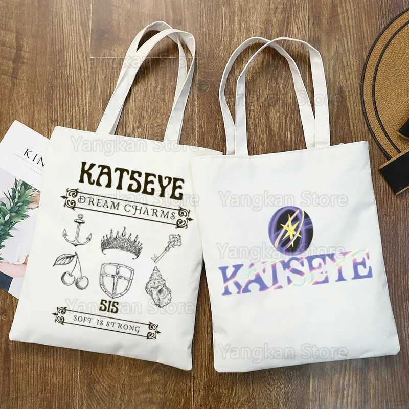 KATSEYE Korean Shopping Bag Print Original Design White Unisex Fashion Travel Canvas BagsW251114
