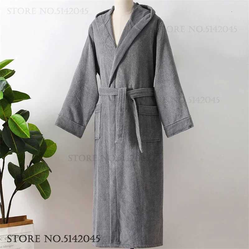 100 Cotton Sleepwear Autumn Winter Thicken Terry Towel Couple Bathrobe Kimono Gown Long Hooded Robe Loungewear Loose Home Dress C251115