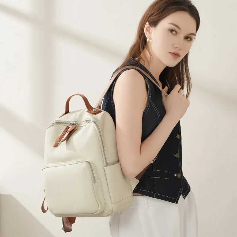 New Top Layer Cowhide Large Capacity Laptop Leather Backpack Double Shoulder Casual School Travel Commuter Womens Bag MochilaW251114