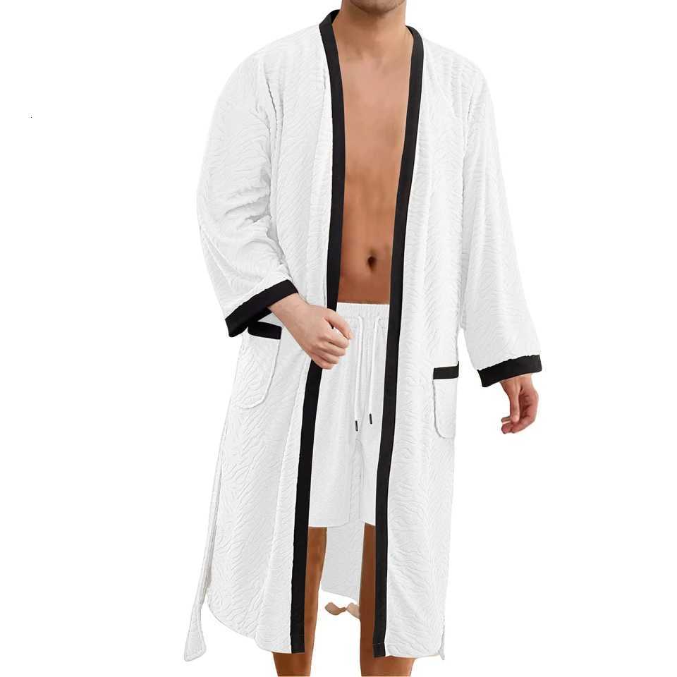 Mens Long Jacquard Soft Belted Bathrobe Solid Color Loose and Comfortable Bath Robe Male Autumn Winter Casual Homewear Pajamas C251115
