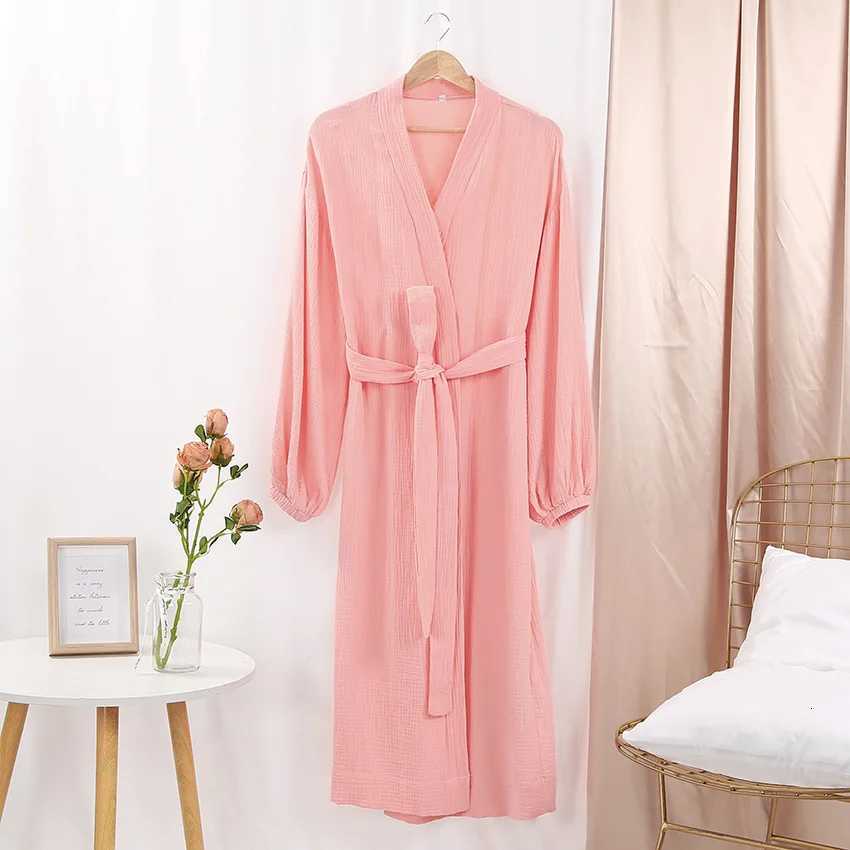 Summer Women Double Gauze 100 Cotton Womens Nightgown Gown Robe Long Sleeve Cardigan Gown Morning Gown Pajamas Home Clothes C251115