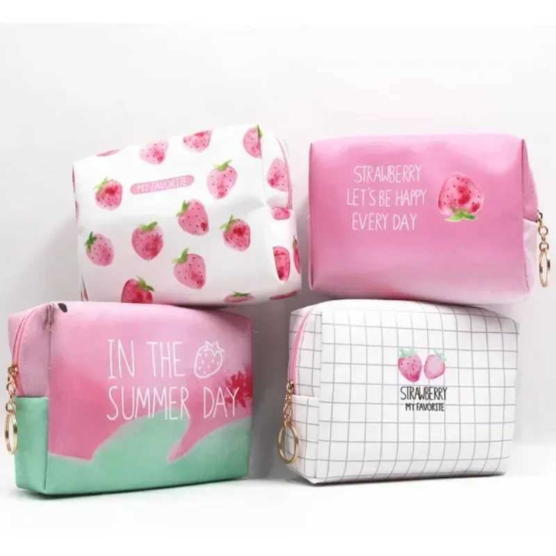 PU waterproof makeup bag large capacity womens toilet bag travel storage bag makeup bag creative pink Strberry seriesXJ250415