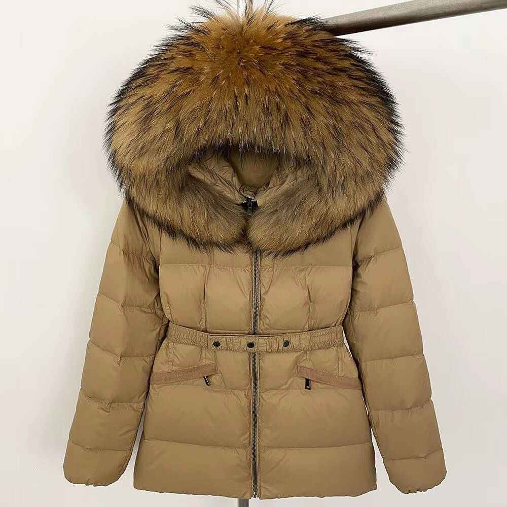 OFTBUY 2024 Womens Winter Jacket Natural White Duck Coat with Raccoon Fox Fur Collar Thick Warm Casual Outerwear Windproof Belt