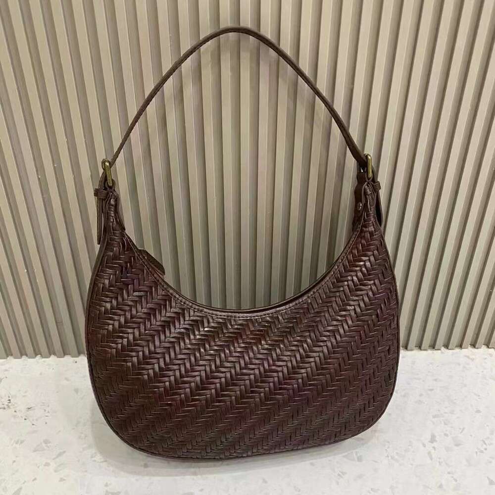 Mm Women's Bags Handmade Woven High-Quality French Handbag, Top Layer Cowhide, Armpit Half Moon Bag, Genuine Leather Women's Bag
