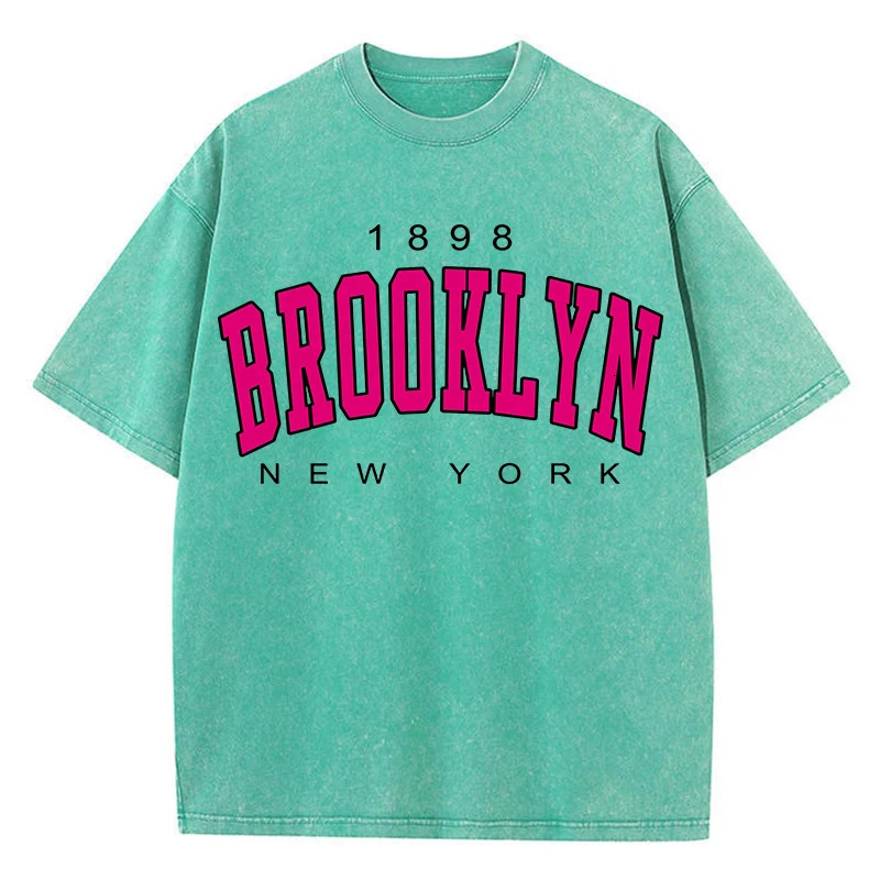 Womans Cotton Washed T-Shirts Fashion Loose O-Neck Short Sleeve Brooklyn York Printing Tops Summer Street Female Clothes 250415